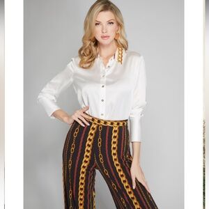Marciano Chain Print Collar White Satin Blouse - Size L